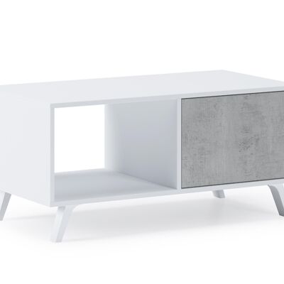 Skraut Home - Coffee table with doors, living room, WIND model, MATTE WHITE structure color, CEMENT door color, measurements 92x50x45cm high.