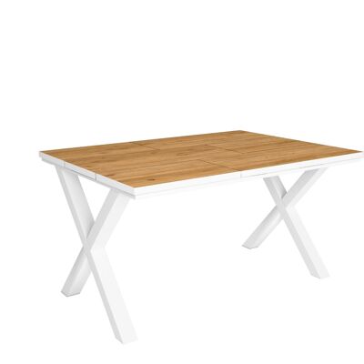 Skraut Home - Dining Table | 6 Diners | 140 | Robust and stable thanks to its structure and solid legs | Ideal for family gatherings | Oak and White Border | Industrial Style