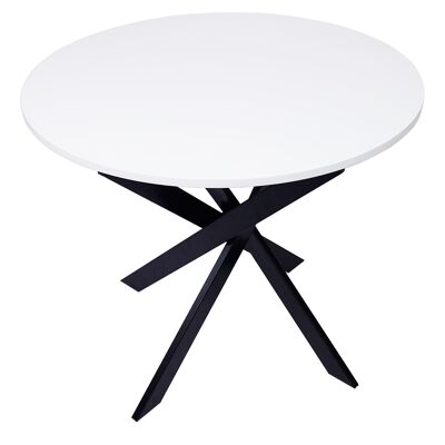 Skraut Home | Round fixed dining table | Zen Model | 90x90x77cm | Capacity up to 4 people | Resistant materials | Matte white color with matte lacquered black metal legs