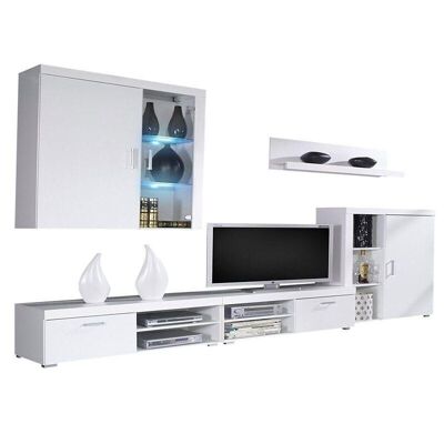 Skraut Home - Mueble comedor, salon moderno con Leds, acabado en Blanco Brillo Lacado y Blanco Mate, medidas: 290x200x45 cm de fondo