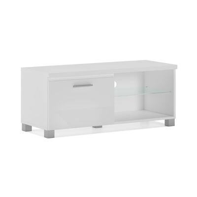 Skraut Home - Matte white and white lacquered LED TV cabinet, size: 100 x 40 x 42 cm deep.