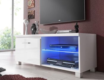 Skraut Home - Meuble TV LED laqué blanc mat et blanc, dimensions : 100 x 40 x 42 cm de profondeur. 2