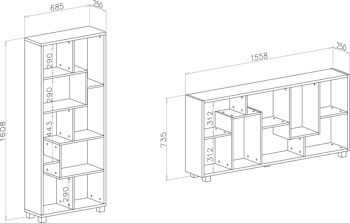 Skraut Home - Etagère bibliothèque design salle à manger, coloris Blanc Mat, dimensions : 68,5 x 161 x 25 cm de profondeur
 3