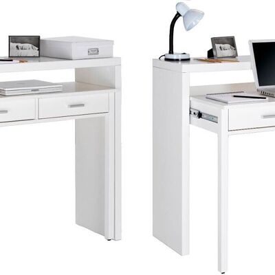 Skraut Home – Ausziehbarer Schreibtischtisch, Konsolentisch, weiße Oberfläche, Maße: 98,6 x 86,9 x 36 – 70 cm tief