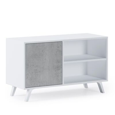 Skraut Home - 100 Mobile TV anta sinistra, da soggiorno, modello WIND, colore struttura BIANCO OPACO, colore anta CEMENTO, misure 95x40x57cm di altezza.