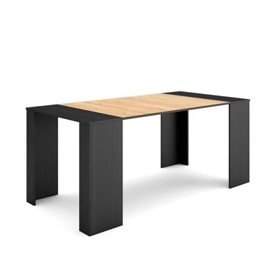 Skraut Home | Extendable Console Table | Folding dining table | 180 | For 8 people | Dining room and kitchen | Modern Style | Black and oak155_2_02