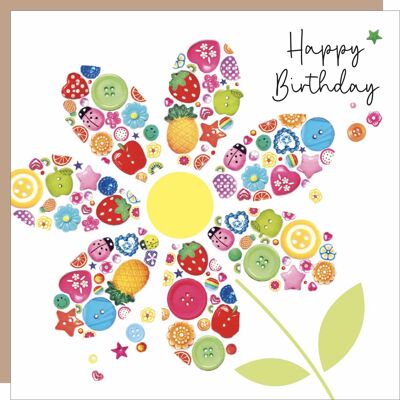 Button Flower Birthday Card