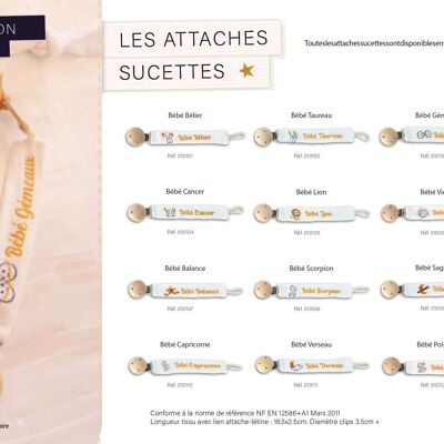 Lot de 12 Attaches Tétines / Attaches sucettes Astro