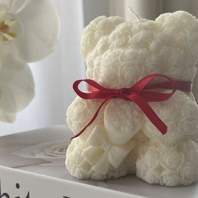 Bougie cadeau - Bougie décorative - Bougie Ours bouquet fleurs - Bougie animal