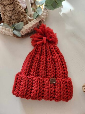 Bonnet en grosse maille . Bonnet à pompon 4