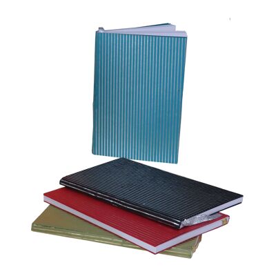 Small festive notebook in embossed paper, gold and silver stripes