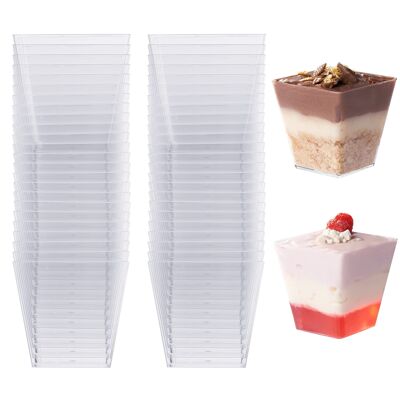 48 Multi-Use Plastic Square Dessert Pots (225ml)