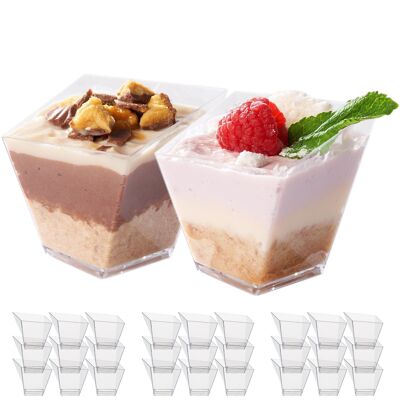 100 vasetti da dessert quadrati multiuso in plastica (70 ml)