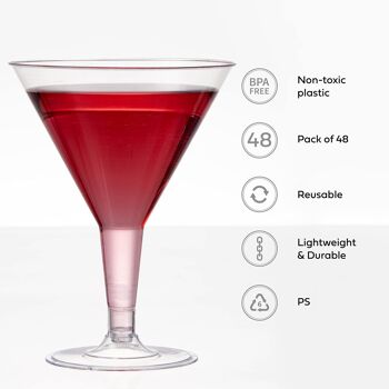 48 verres à cocktail Martini en plastique multi-usage (210 ml) 7