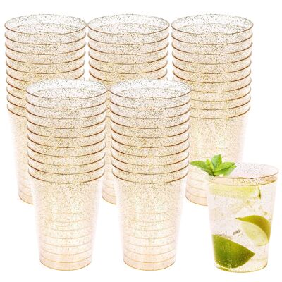 50 Multi-Use Plastic Tumblers with Gold Glitter (275ml)