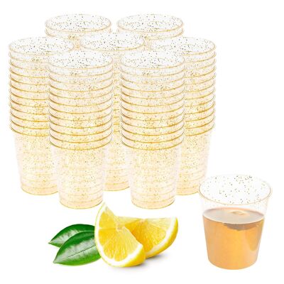 Verres à shot en plastique multi-usage avec paillettes dorées (30 ml)