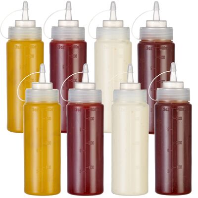 8 botellas de salsa exprimibles con tapas de boquilla (340 ml)