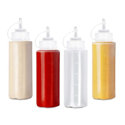 Squeezy Sauce Bottles with Nozzle Caps (500ml)