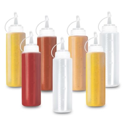8 Squeezy Sauce Bottles with Nozzle Caps (240ml)