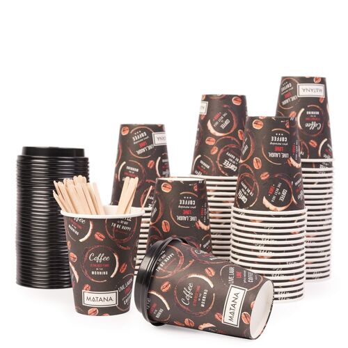 80 Premium Paper Coffee Cups with Lids, Sleeves & Stirrers