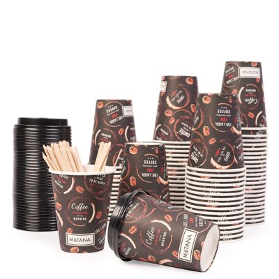 80 tazas de café de papel premium con tapas, fundas y agitadores