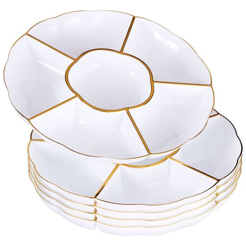 Pack of 5 Gold Rimmed Serving Trays with 6 Compartments