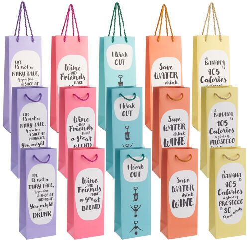 Pack of 15 Funny Wine Bottle Gift Bags