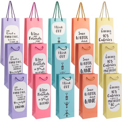 Pack of 15 Funny Wine Bottle Gift Bags