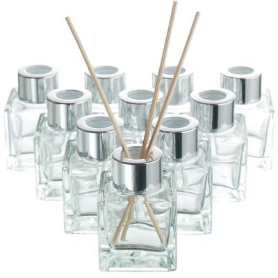 10 flacons diffuseurs en verre avec bâtonnets de roseaux (50 ml)