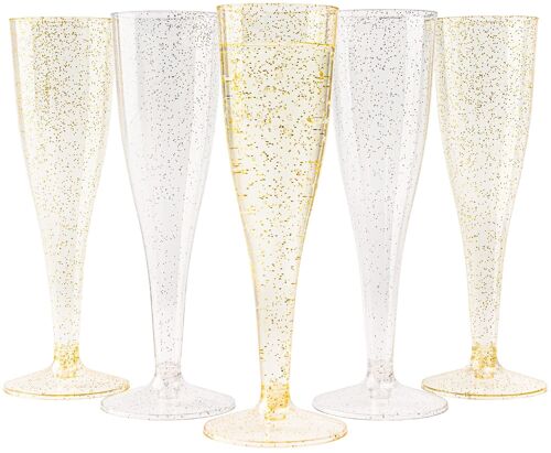 120 Multi-Use Plastic Champagne Flutes - 60 Silver & 60 Gold (133ml)