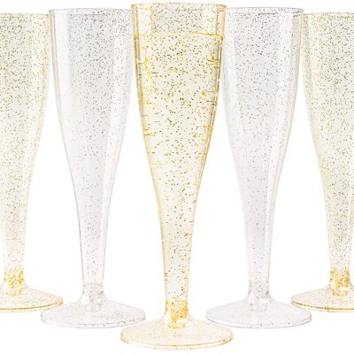 120 Multi-Use Plastic Champagne Flutes - 60 Silver & 60 Gold (133ml)