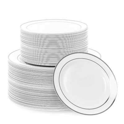 120 Multi-Use Silver Rimmed Plate Set
