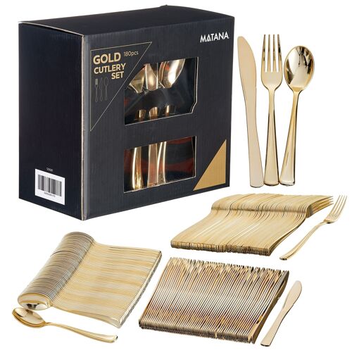 180 Gold Reusable Plastic Cutlery Set