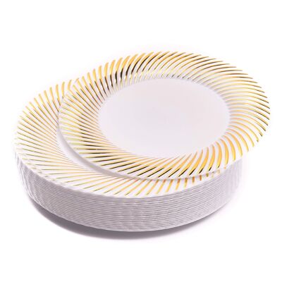 20 Multi-Use Plastic Plates with Gold Ripple Rim (18cm)
