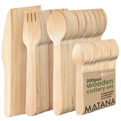 200pcs Wooden Cutlery Set - Biodegradable