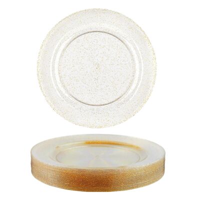 25 Multi-Use Plastic Plates with Gold Glitter (26cm)
