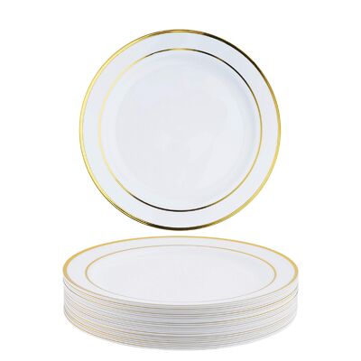 25 platos multiusos de plástico con borde dorado (19 cm)