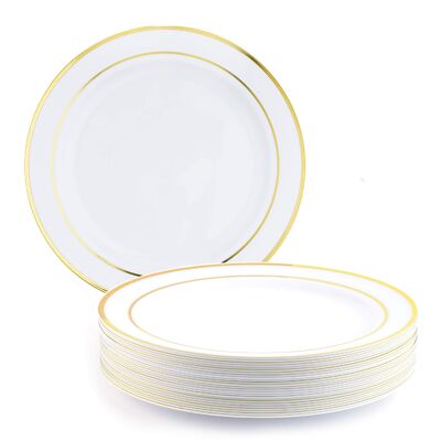 25 piatti multiuso in plastica con bordo dorato (26 cm)
