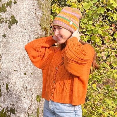 Cable Knit Cardigan in Tangerine