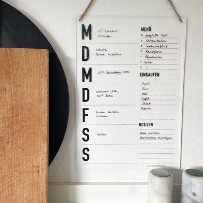 Wochenplan (A4) aus Acryl | Wochenplaner | Wandplaner | Speiseplan | Organizer | Familienplan | Familienplaner || HERZ & PAPIER