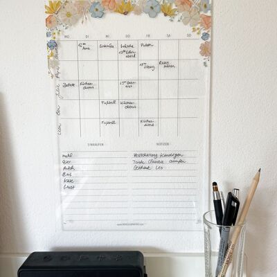 Planificador familiar (aprox. A3) planificador mensual plan semanal hecho de acrílico | Planificador semanal | Planificador de pared | Plan de alimentación | Organizador || CORAZÓN Y PAPEL