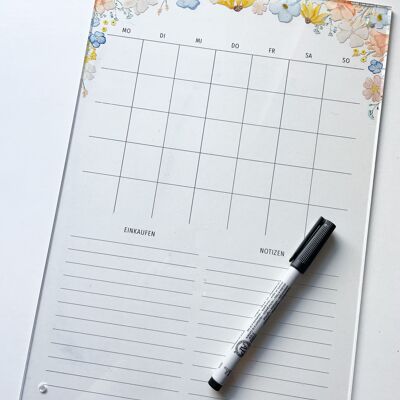 Planificador familiar (tamaño A4 + 3 cm) planificador mensual plan semanal hecho de acrílico | Planificador semanal | Planificador de pared | Plan de alimentación | Organizador || CORAZÓN Y PAPEL