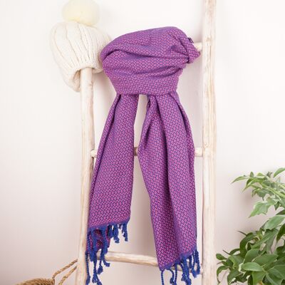 Écharpe SAMOS / Serviette de plage / Serviette spa et sauna / Serviette de hammam turque Bleu - Fuchsia