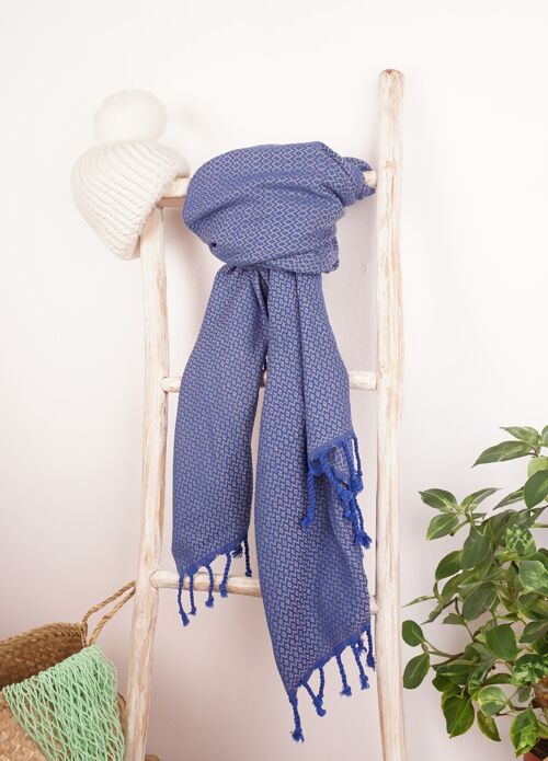 SAMOS Scarf / Beach Towel / Spa & Sauna Towel / Turkish Hammam Towel Blue - Grey