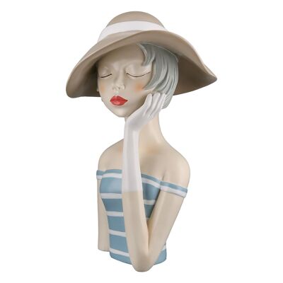 Figura de dama con sombrero color crema.