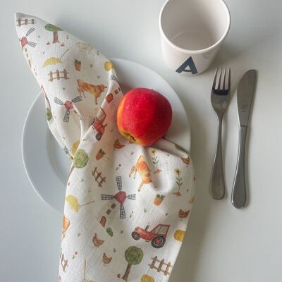 Serviette en tissu en lin "Ferme" | serviette | Lin | Enfants | Idée cadeau || COEUR et PAPIER