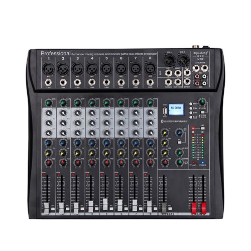 DT8 Professional Mixer Sound Board Console 8 Channel Desk System Interface Digital USB Computer MP3 Input 48V Phantom Power Stereo DJ Studio FX Steel Chassis,Black