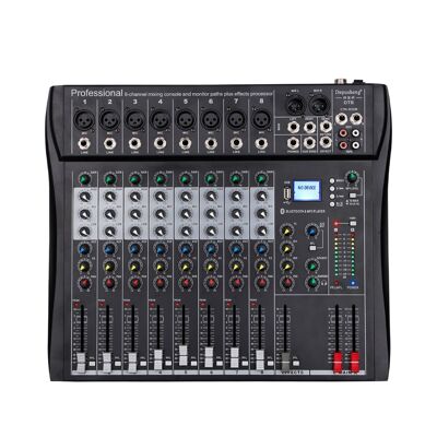 DT8 Professioneller Mixer, Soundboard, Konsole, 8-Kanal-Schreibtischsystem-Schnittstelle, digitaler USB-Computer, MP3-Eingang, 48 V Phantomspeisung, Stereo, DJ, Studio, FX, Stahlgehäuse, Schwarz