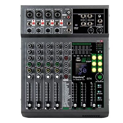 Mixer professionale a 4 canali GT4 con ingresso all-in-one per amplificatore di potenza con 99 tipi di effetti DSP digitali Disco U Macchina all-in-one con uscita ad alta potenza a doppio canale Bluetooth da 500 W