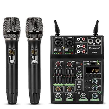 UF4-M Studio Audio Sound Mixer Board - Console de mixage DJ numérique portable professionnelle compatible Bluetooth 4 canaux avec microphone sans fil - Tables de mixage pour l'enregistrement en studio 1